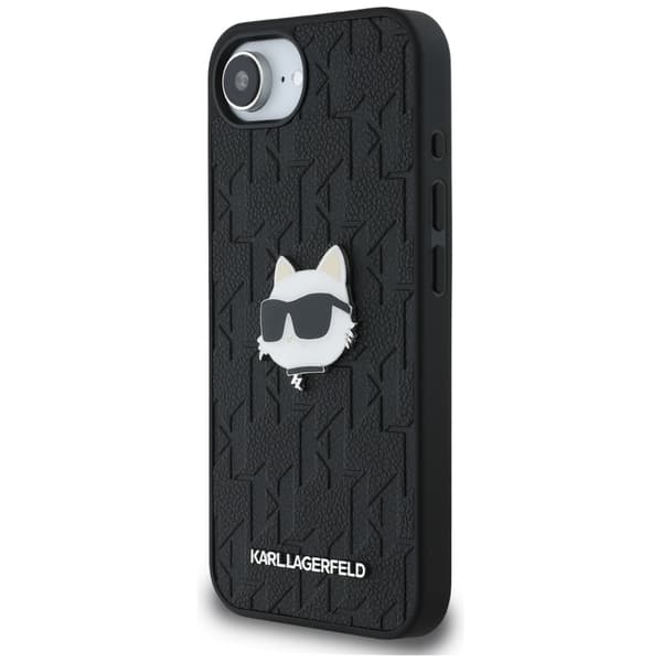 Karl Lagerfeld Monogram Choupette Head Pin Cover til iPhone 16e, sort