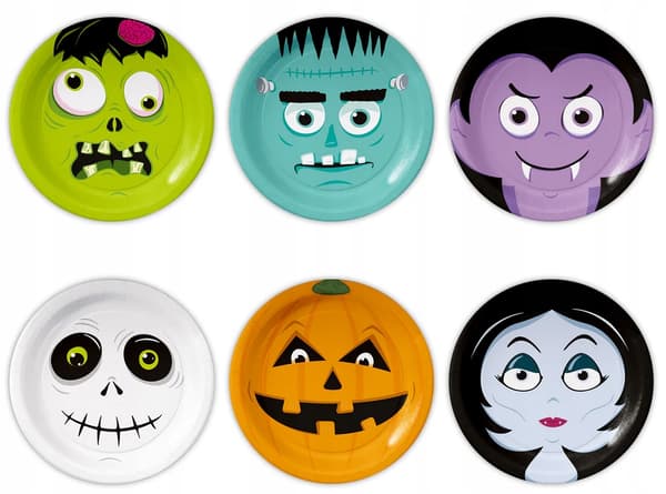 Halloweenmonster tallrikar 18cm, 6 st.