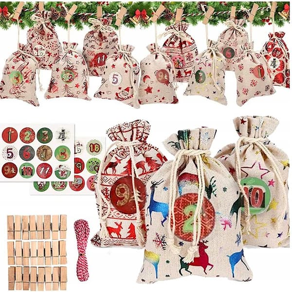 Adventskalenderpåsar DIY-set 24 delar fyllbara för barn