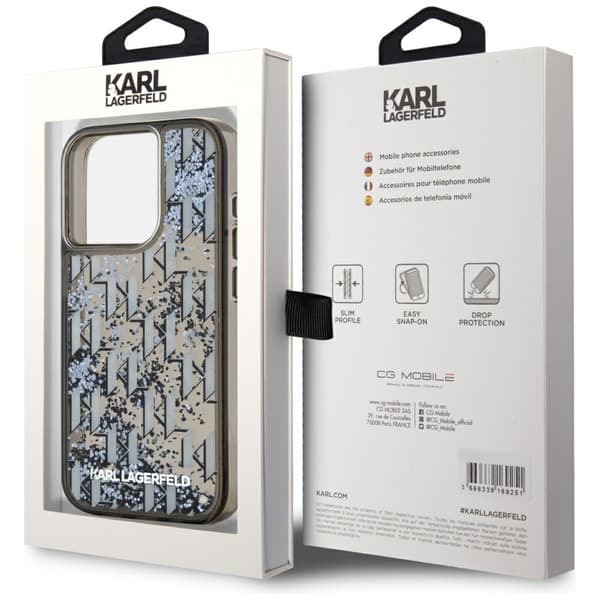 Karl Lagerfeld Liquide Glitter Monogram Gradient Cover til iPhone 15 Pro Max Sort