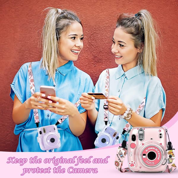 ETUI TIL INSTAX Mini 11 9 8 8+ KLAR BESKYTTELSE + LYSERØD REM
