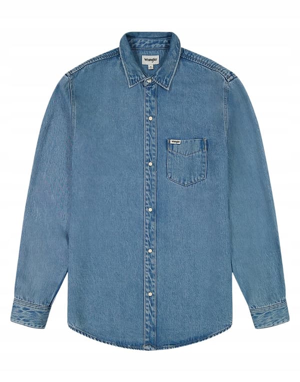 Wrangler skjorte med 1 lomme, lys stenblå denimskjorte, regular M