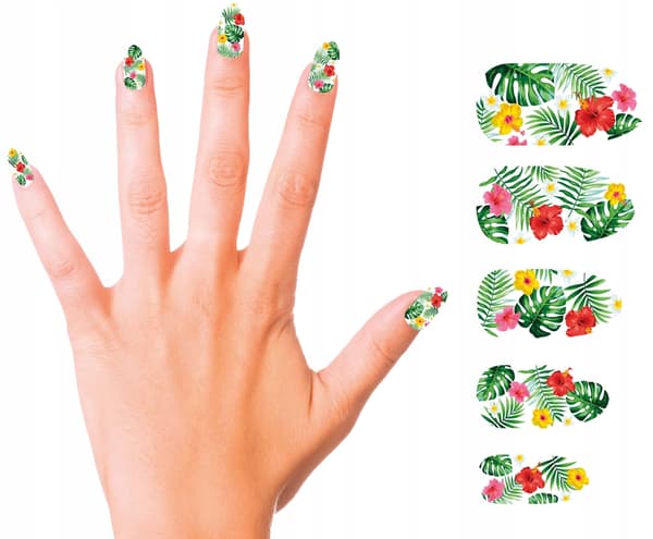 Kunstige negletips Hawaii troperne helligdage sommerblomster blade 12 stk.