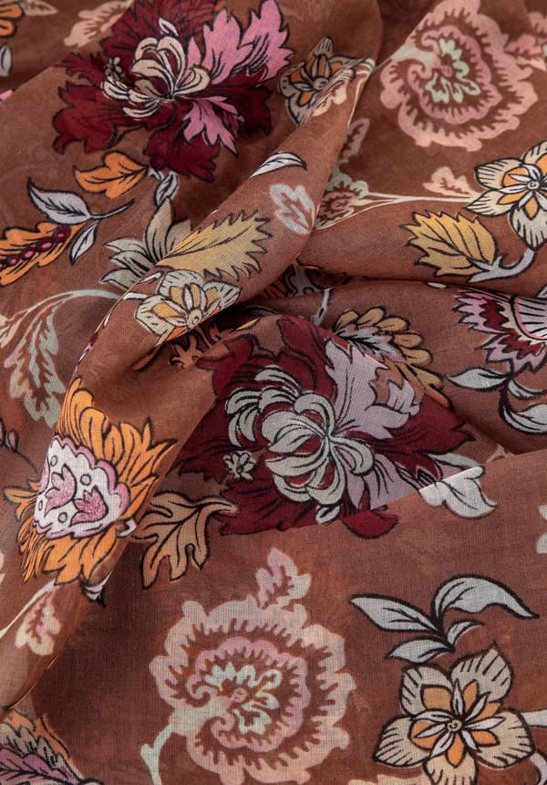 Wittchen dam halsduk med blommönster brun och orange polyester