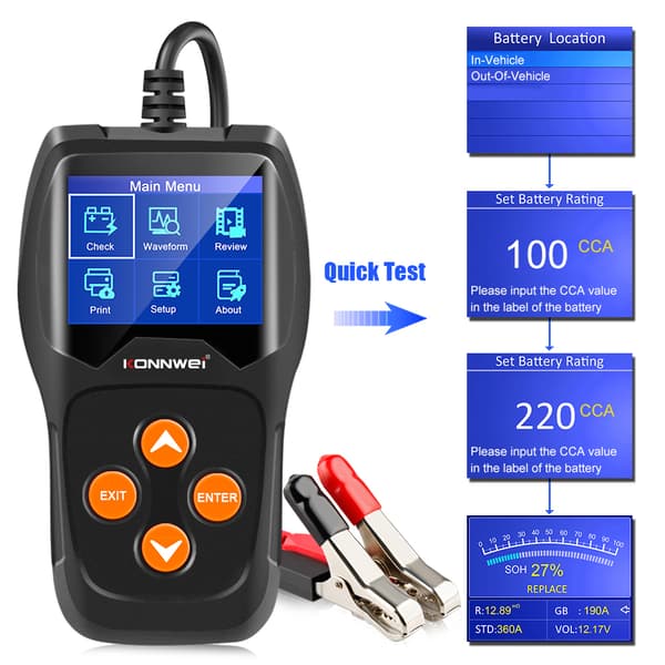 Konnwei KW600 batteritester för bilbatterier 12V diagnostik