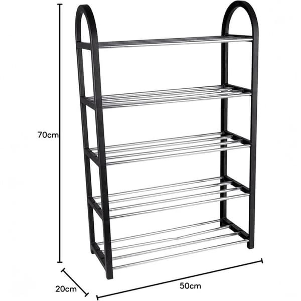 Alpina - Skohylde / stativ / stativ 5 niveauer 50x20x77 cm (Sølv / Sort)
