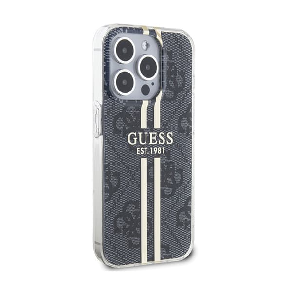 Guess IML 4G Guldstribet - iPhone 15 Pro Etui (Sort)