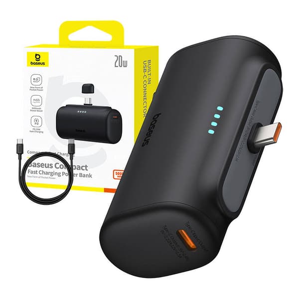 Baseus Compact Power Bank 5000mAh, 20W, USB-C (musta)