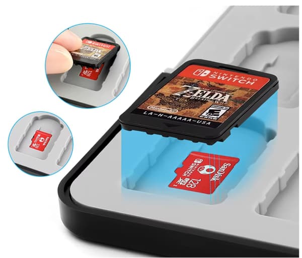 Nintendo Switch 1/2 spilkassette og SD-kort-etui med 24 slots