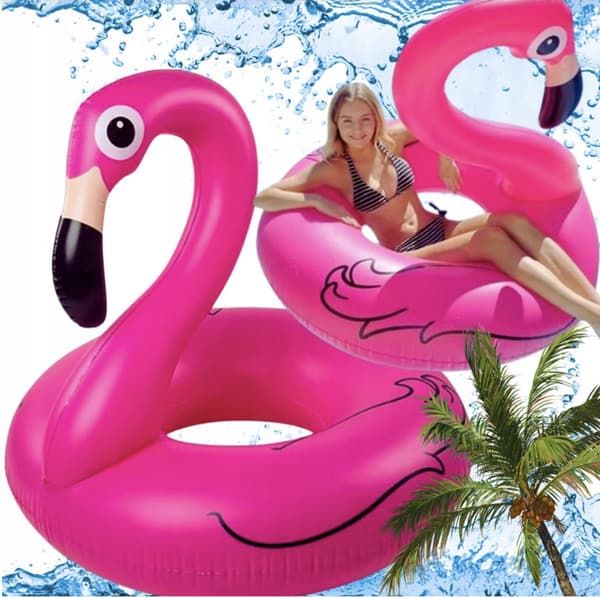 FLAMINGO OPPUSTELIG RING 90 CM TIL SVØMMEMADRAS POOL STRANDBAD PVC lyserød