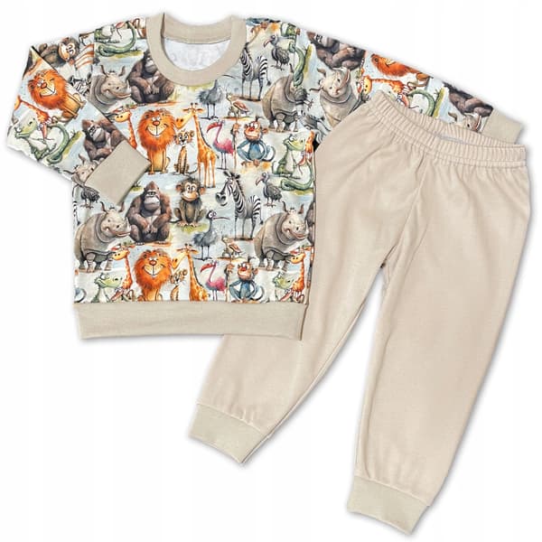 Barnpyjamas i bomull 104 2-delat digitaltryck SAFARI