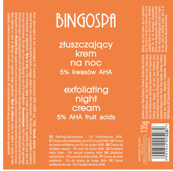 BINGOSPA Eksfolierende Natcreme med 5% AHA-syrer