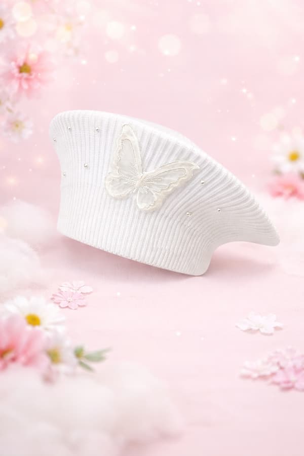Flickbasker 46-50 hatt fjärilspärlor elegant VÅRVIT