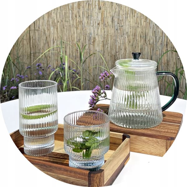 GLASKANDE 1L TEINKANDE med filter + 2 glas, grønt håndtag