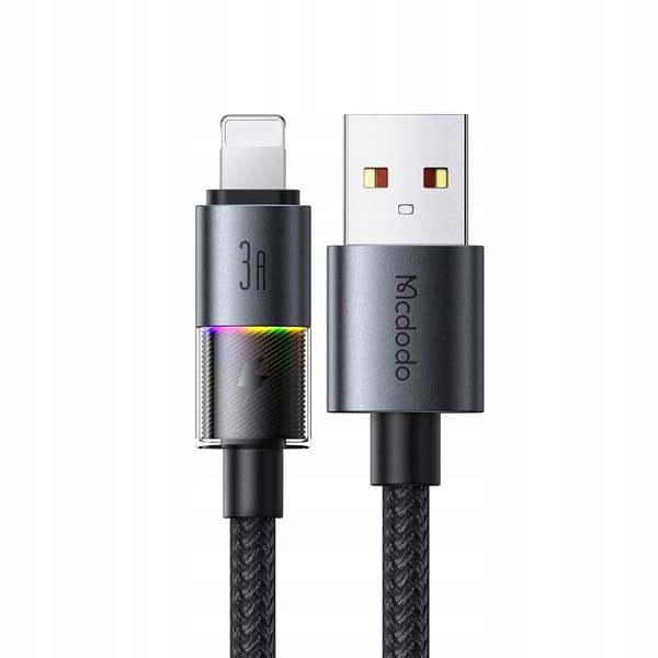 MCDODO USB-KABEL HURTIGOPLADNING TIL IPHONE LIGHTNING 3A 36W 1M LED SORT