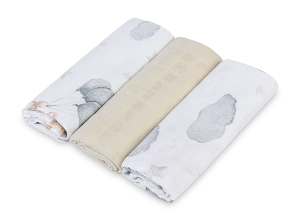 Gråbeige TEDDY BEAR muslinble (Pakke - 3 stk.)