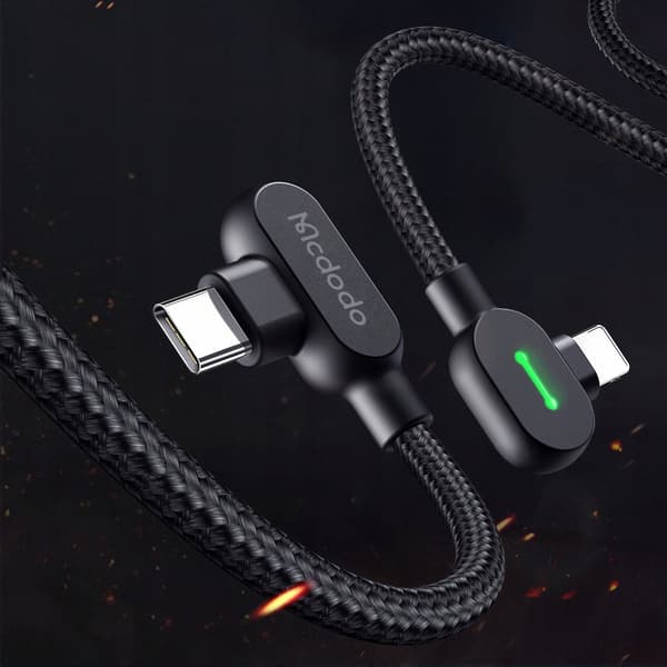 MCDODO 90° vinklet USB-C LIGHTNING dobbeltsidet kabel til iPhone 13 14 LED 2M