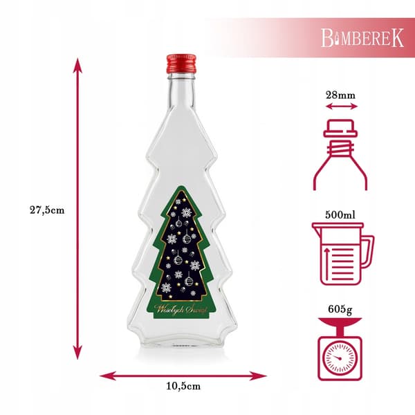 5x Flaska JULGRAN 500ml JULGRANETIKETT Flaskor för jullikörer Present