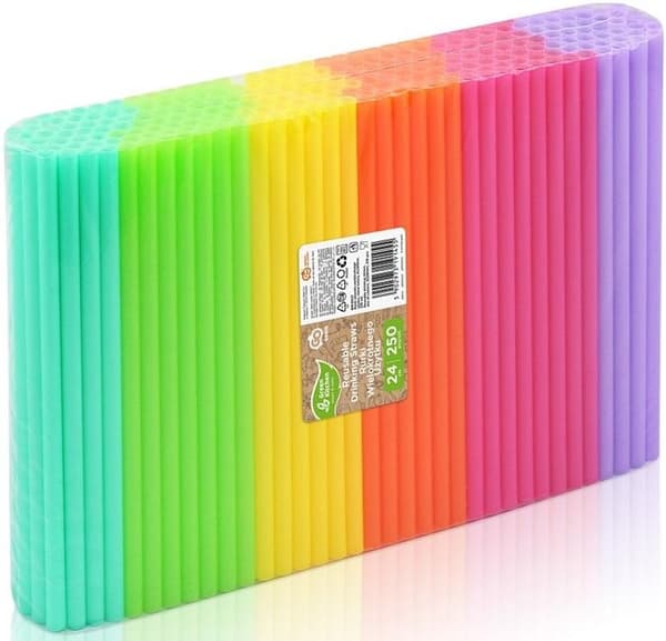 Genanvendelige plastiksugerør mix 250 stk.