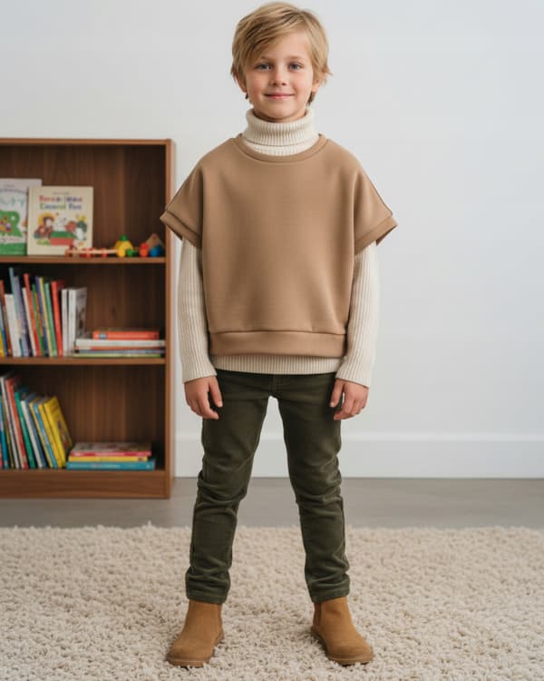 Barn poncholiivi 134 puuvilla pehmustettu beige