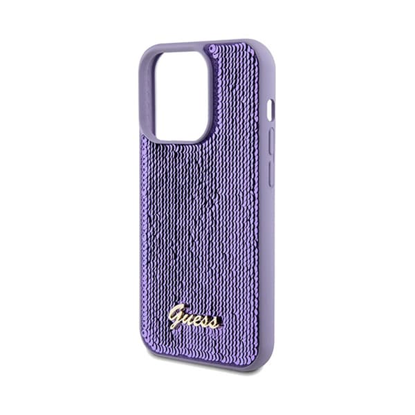 Guess Sequin Script Metal - iPhone 14 Pro Max -suojakuori (Violetti)