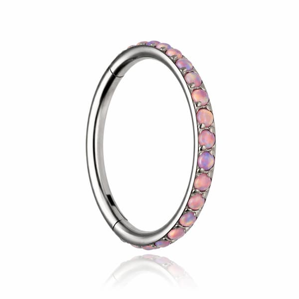 Titanium clicker ring med pink opal OP22 - sølv - TK-035 1.2/8