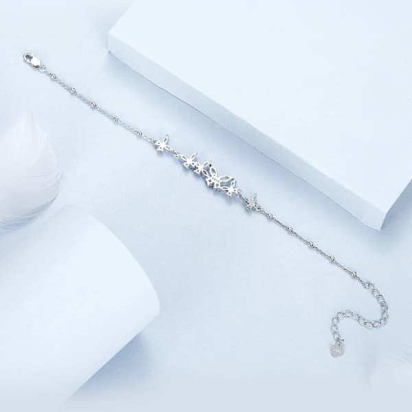 Silverarmband med kristallfjärilar, 925 silver