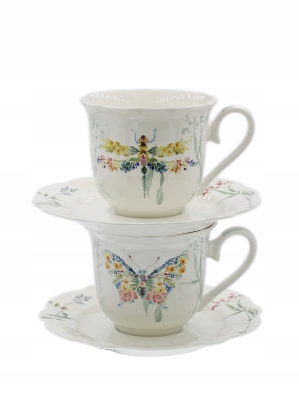 220 ml kopp med fat för te och kaffe, set med 6 papillon som present