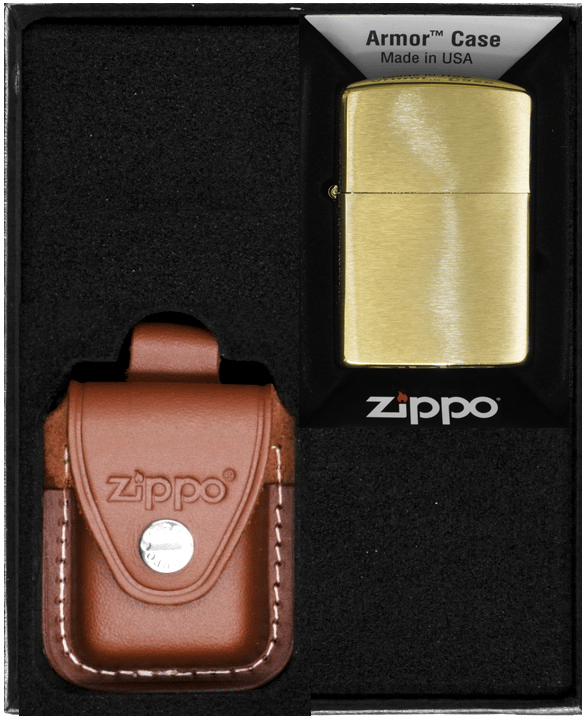 ZIPPO Lightersæt Messing Børstet Rustning Tung Gave nr. 2