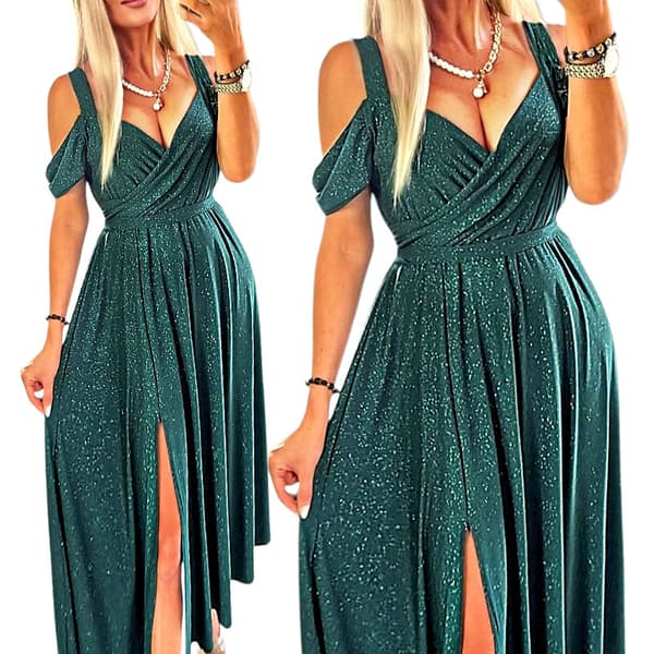 KLÄNNING ELEGANT LÅNG MAXI FÖR BRÖLLOP FLASKGRÖN MED SLITS GRÖN M