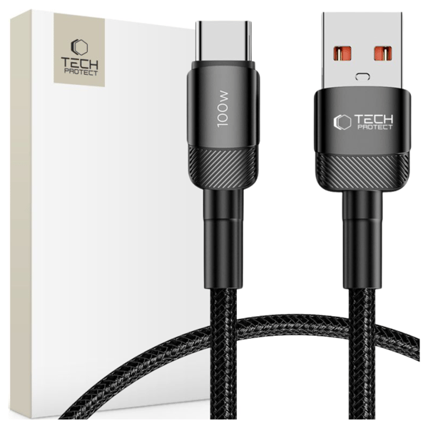 TECH-PROTECT ULTRABOOST EVO TYP-C-KABEL 100W/5A 50CM SVART