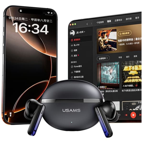 USAMS Echo E02 TWS ANC+ENC Trådløse Bluetooth Hovedtelefoner Sort