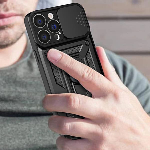 Hybrid Armor Camshield iPhone 14 Plus -kotelo kamerasuojalla, sininen