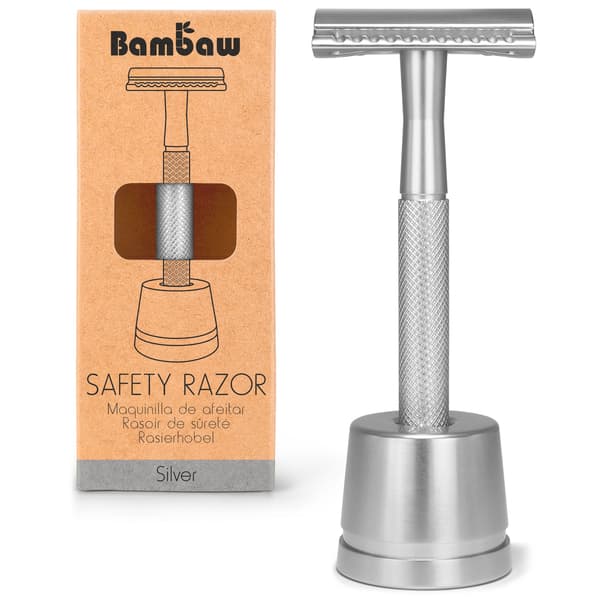 Bambaw, återanvändbar rakapparat, ställ, silver