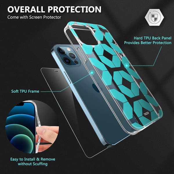 FODRAL TILL APPLE IPHONE 12/12 PRO BLÅ MÖNSTER + GLAS