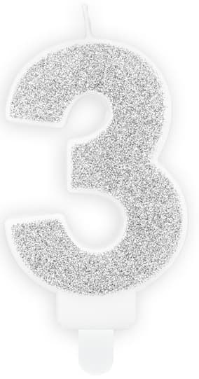 Numero 3 valaisin hopeanvärinen, 1 kpl