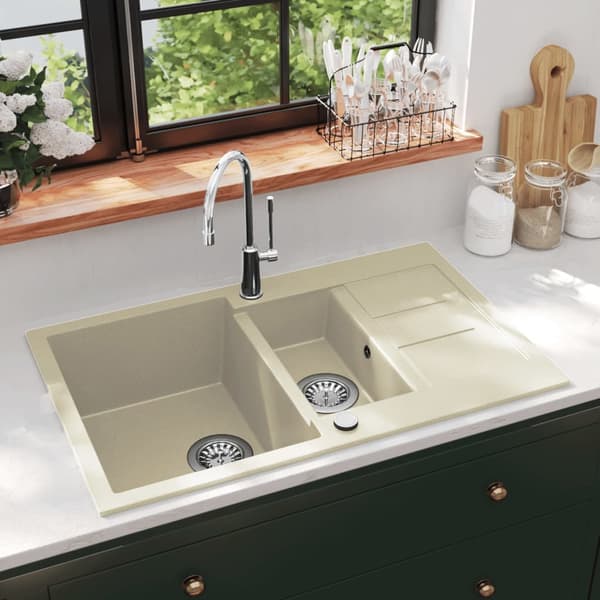 vidaXL granit dobbeltvask, beige
