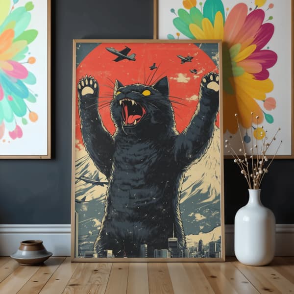 Måla efter nummer-bild med ram Godzilla katten 50x70 cm