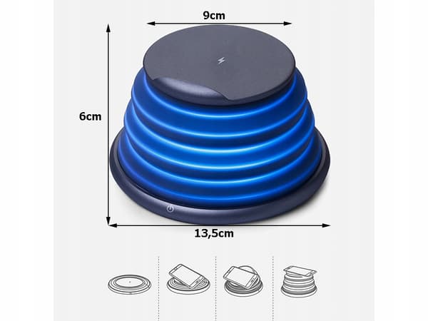 Trådløs induktiv oplader QI hurtig 10W USB C foldbar lille