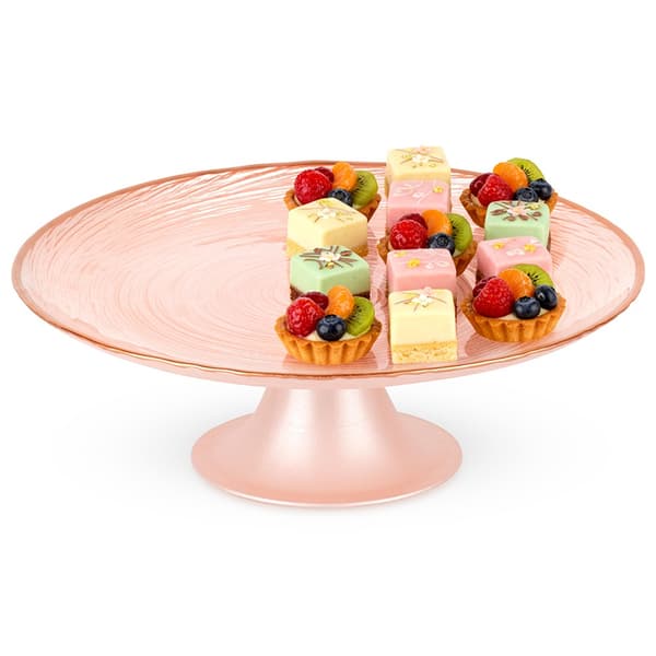 Fotad glaskakfat rosa 21 cm