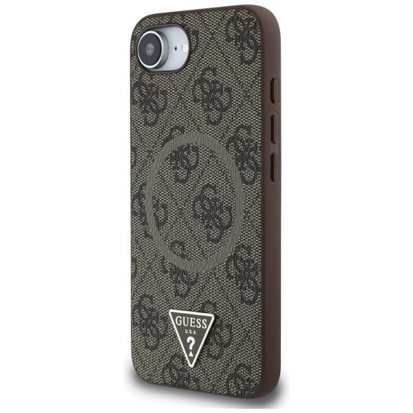 Guess 4G Ring Triangle Logo MagSafe -kotelo iPhone 16e:lle, ruskea