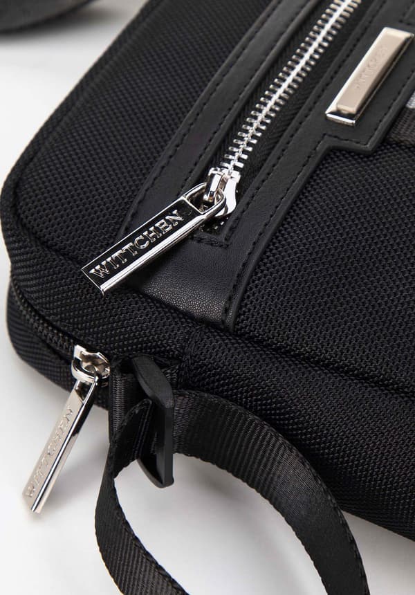 Wittchen Herre Messenger Taske med Dekorativt Bånd, Sort, Sort Polyester