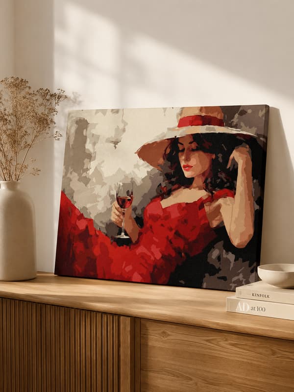 Målning med siffror flicka i hatt 50x40 cm
