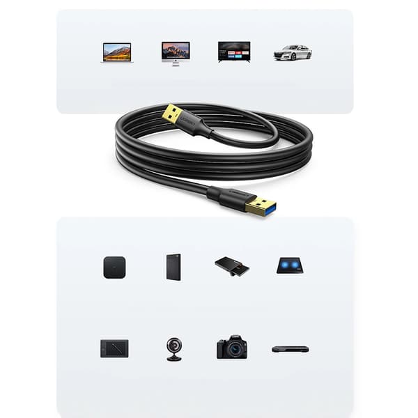 Ugreen US128 90576 USB-A 3.0 / USB-A 3.0 5Gb/s Kabel 3m - Sort