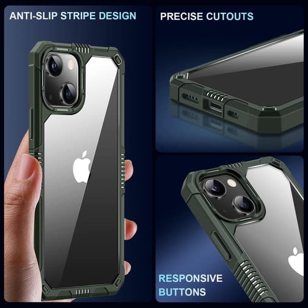 APPLE IPHONE 14 PLUS ETUI GRØN RAMME + HÆRDET GLAS KAMERABESKYTTELSE