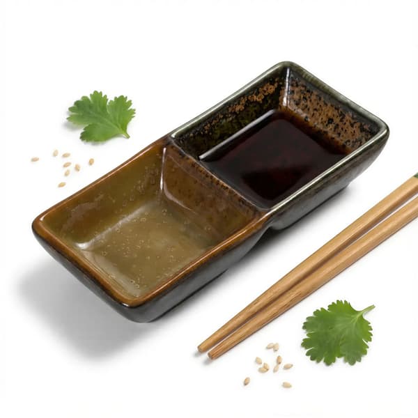 SKÅLBEHÅLLARE FÖR SÅS, DIP, SUSHI, KERAMISK SÅSBÅT REKTANGULÄR 2x 50ml