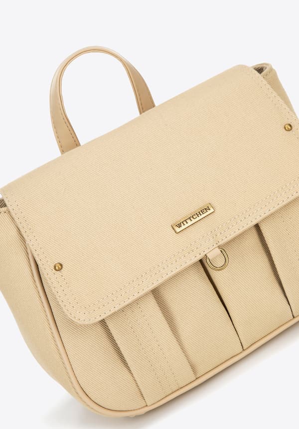 Wittchen Dam Mini Ryggsäck med Klaff, Beige, Bomull