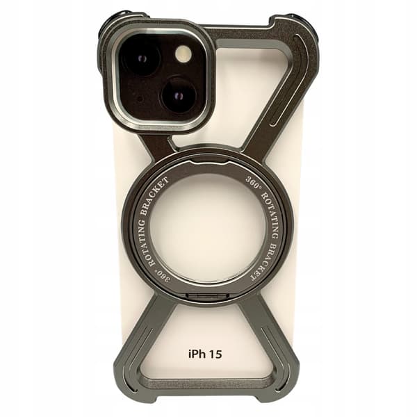 Etui til iPhone 15 - Armored Magsafe Metal Cover Titanium 360 Holder