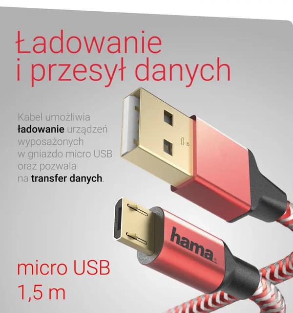 HAMA Data Reflected microUSB 1,5M Micro USB-kabel, Röd 201556