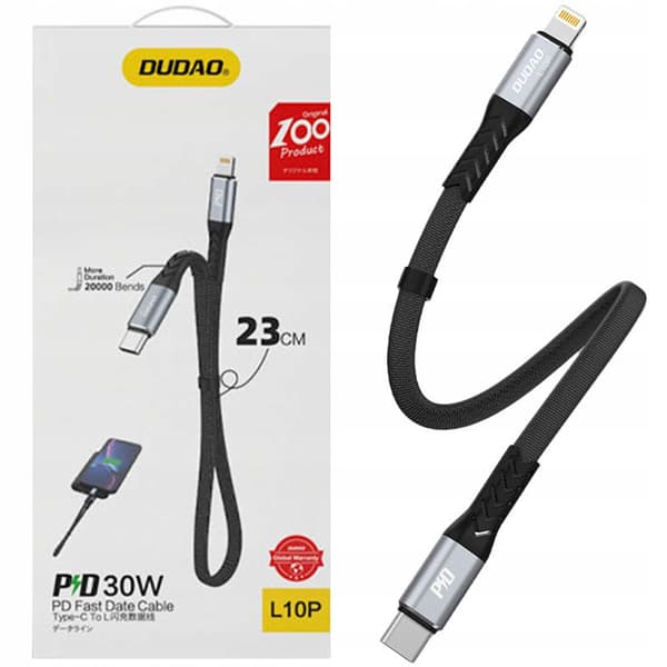 Dudao L10P Lightning - USB-C PD 20W Kabel 0,23m - Sort